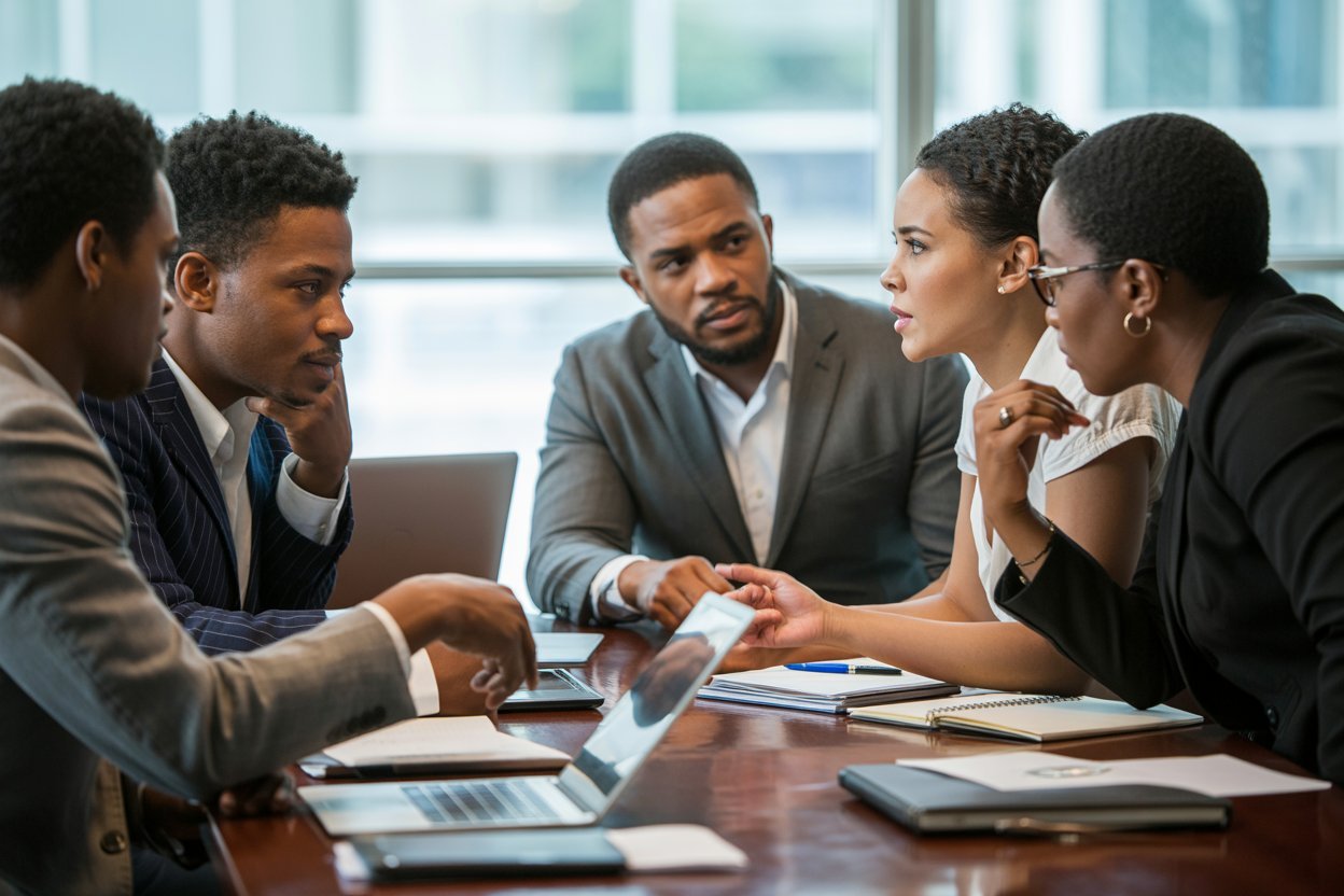 Une équipe en plein meeting.